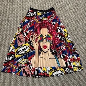 pop art pleated midi maxi skirt with a cartoon print touch me